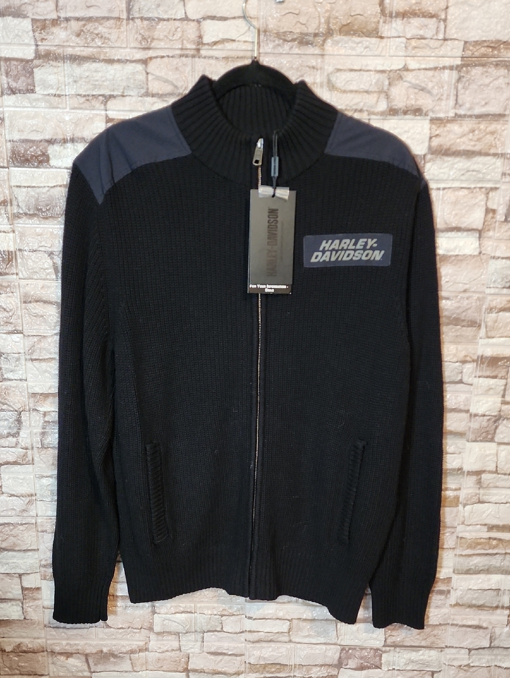 Harley Davidson Full Zip Knit Black Sweater Brand New